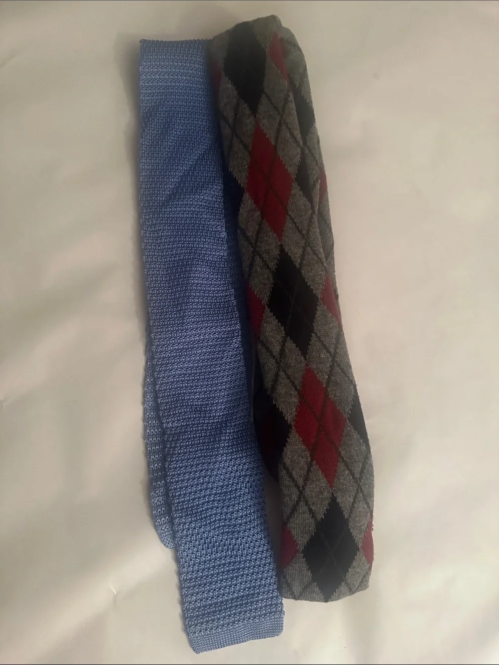 Lands' End Light Blue Knit Tie and Gray Red Argyle Tie Set